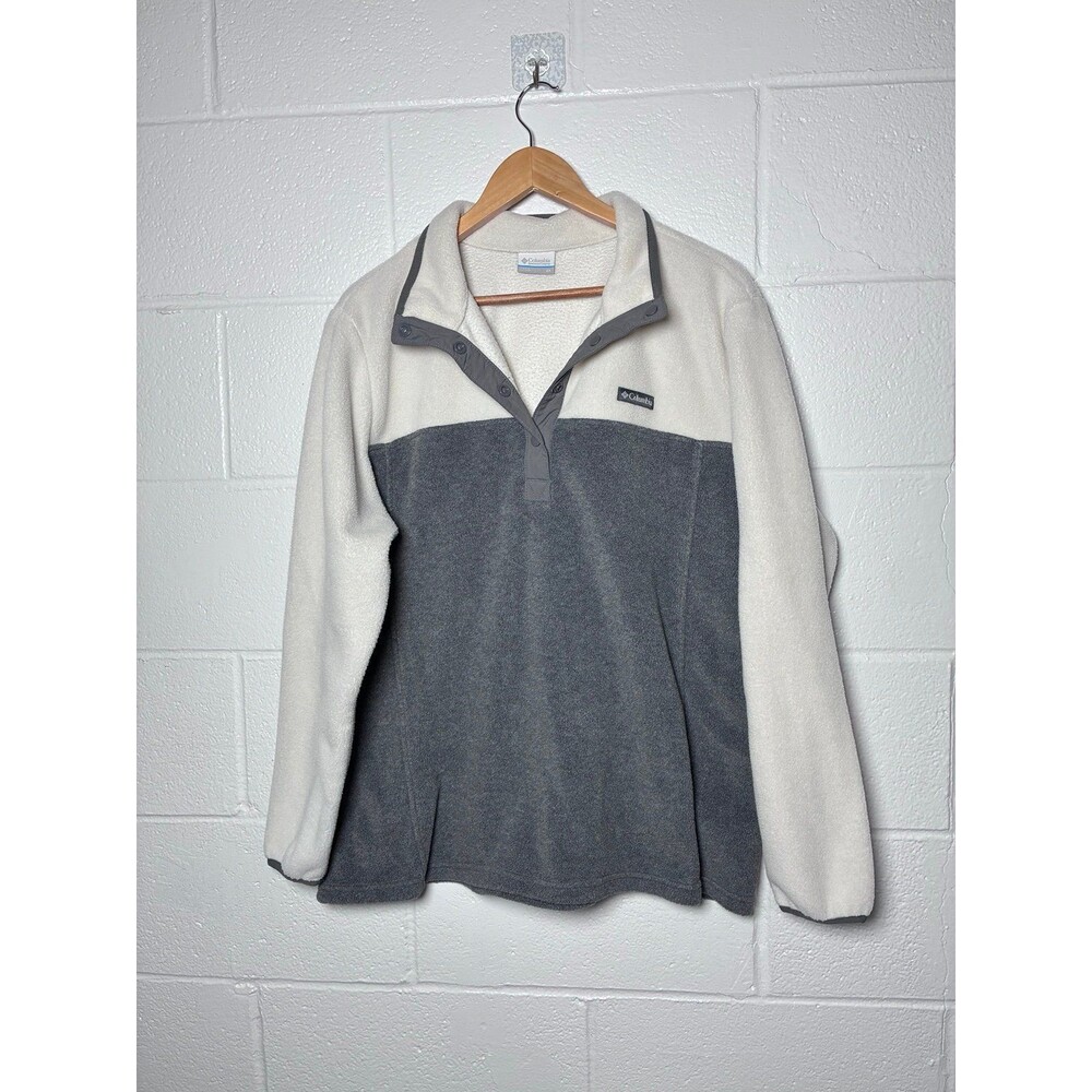 Columbia Grey Cream Colorblock 3/4 Button Down Fleece Sweatshirt